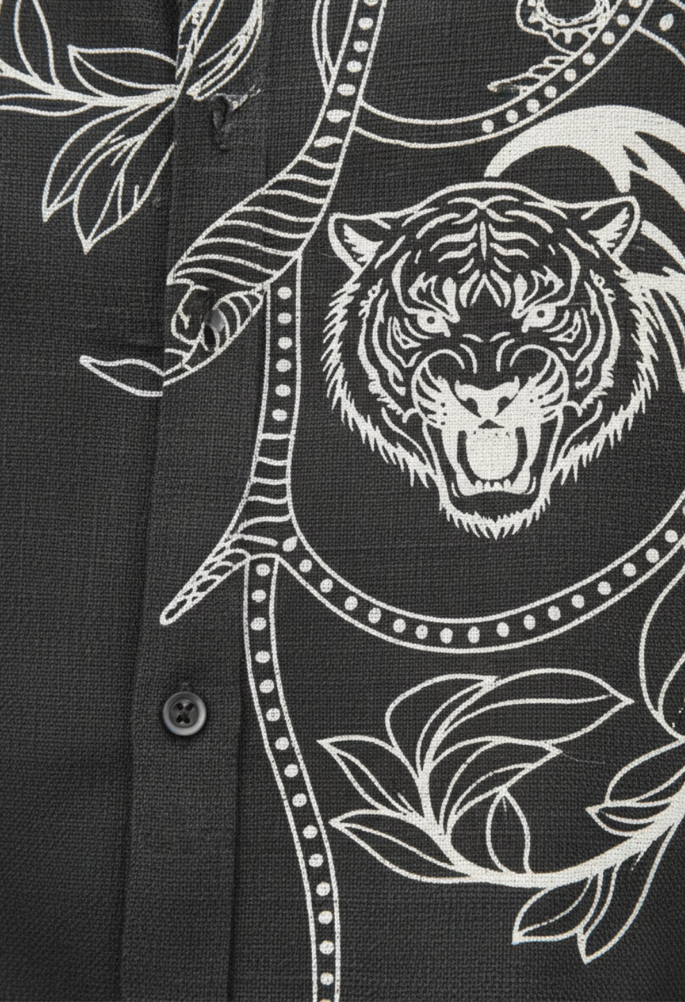 Black Regal Tiger Linen Shirt