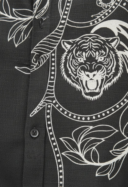 Black Regal Tiger Linen Shirt