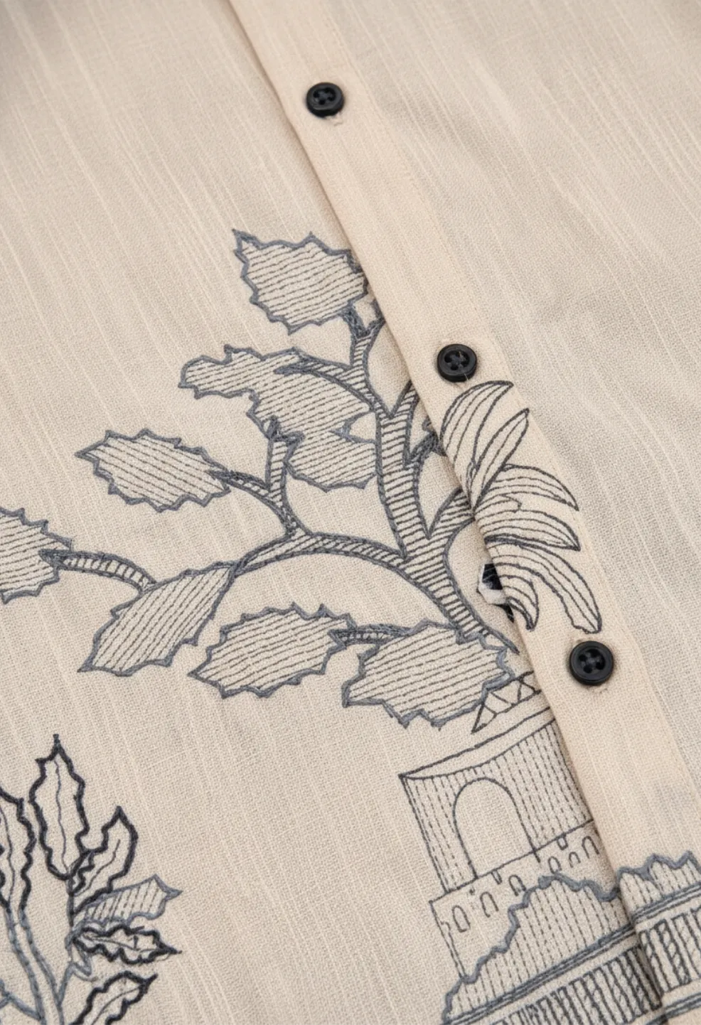 Ivory Garden Embroidery 100% Linen Off White Shirt