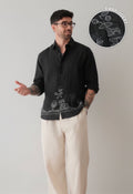 Ivory Garden Embroidery 100% Linen Black Shirt