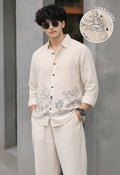 Ivory Garden Embroidery 100% Linen Off White Shirt