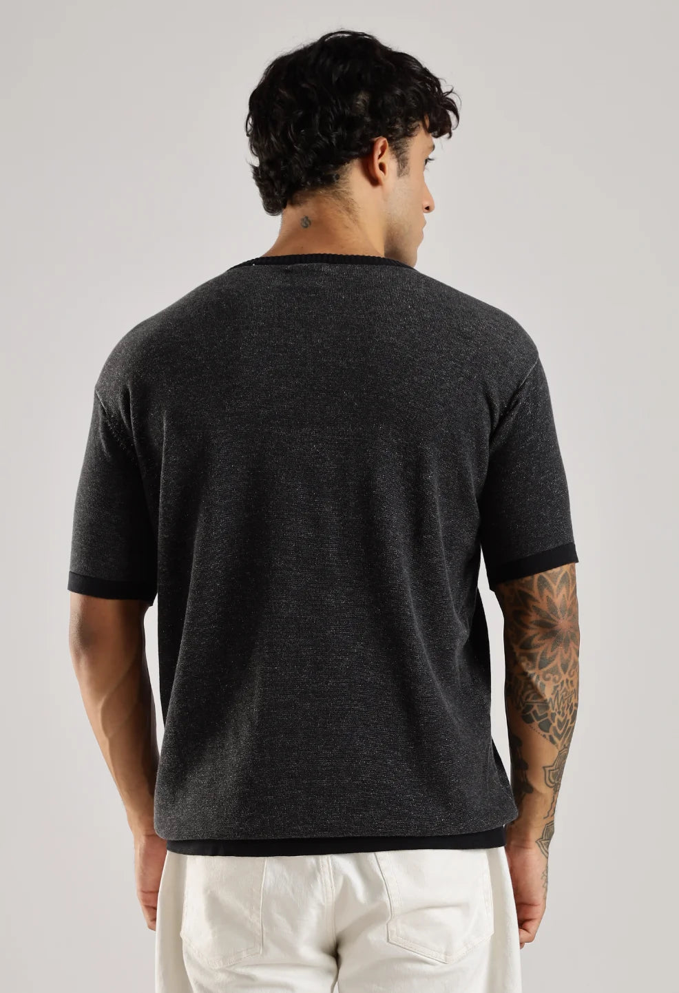 Knitted Black Whale Cotton T-Shirt