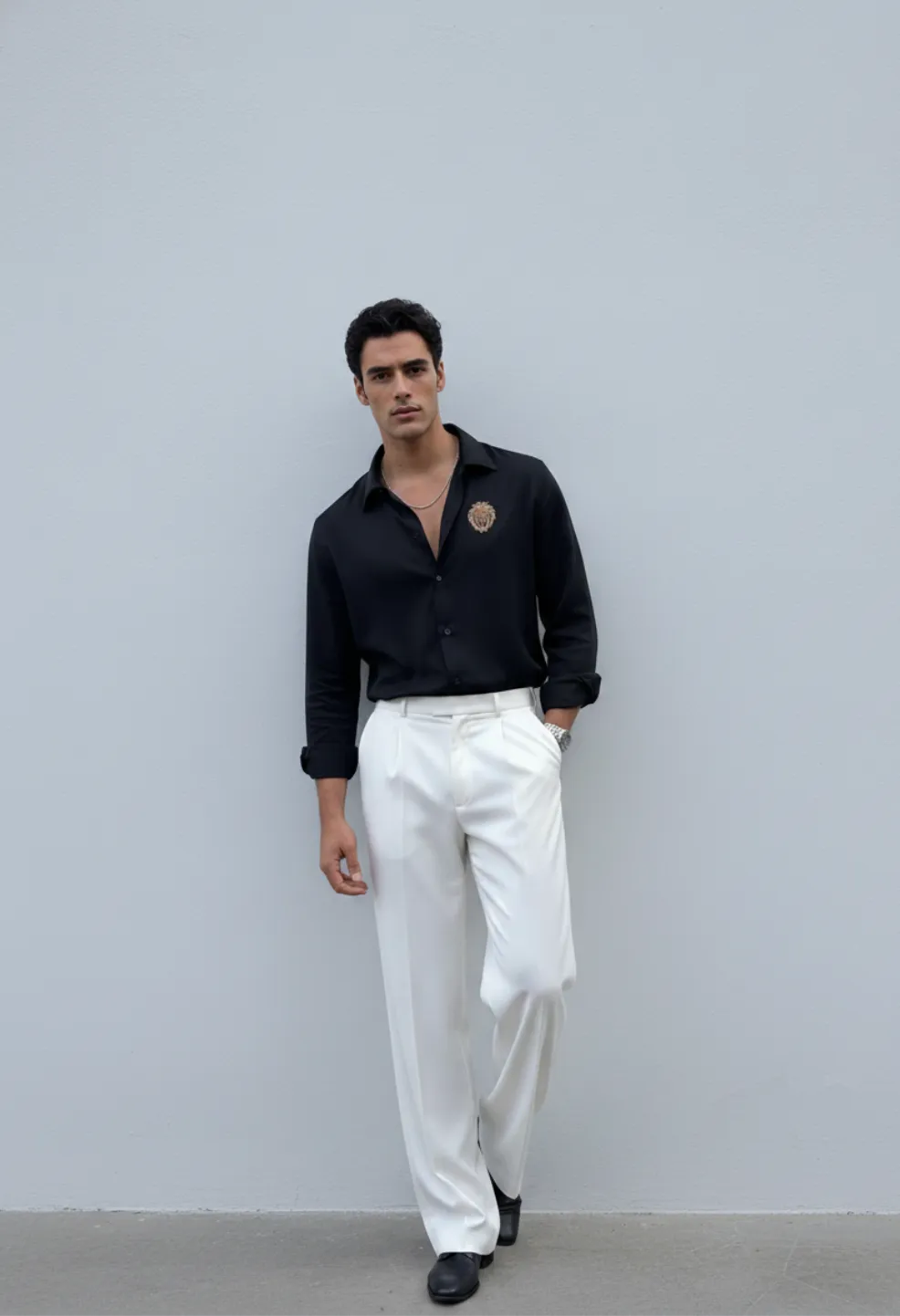 Lion King Embroidery Formal Black Shirt