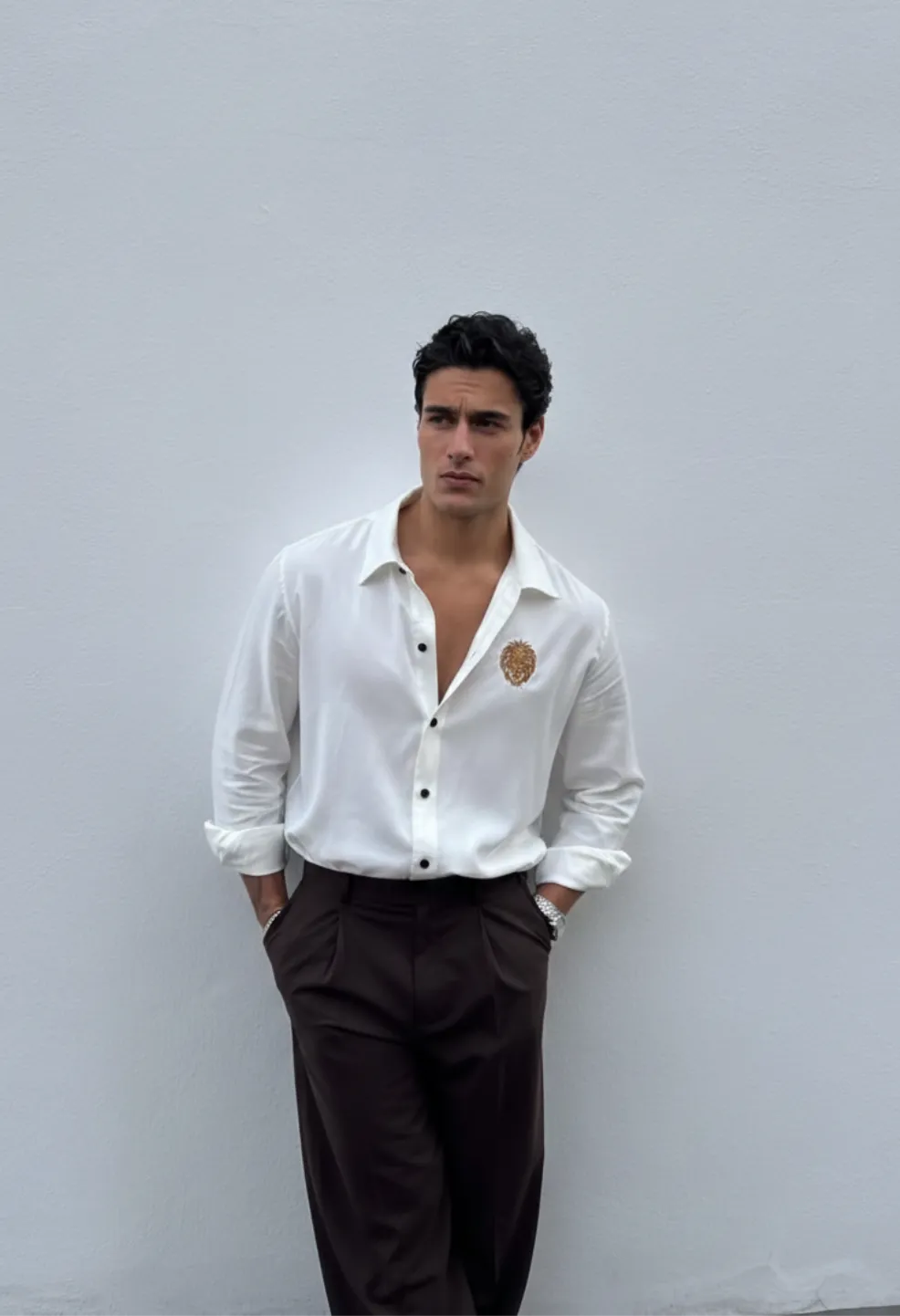 Lion King Embroidery Formal White Shirt