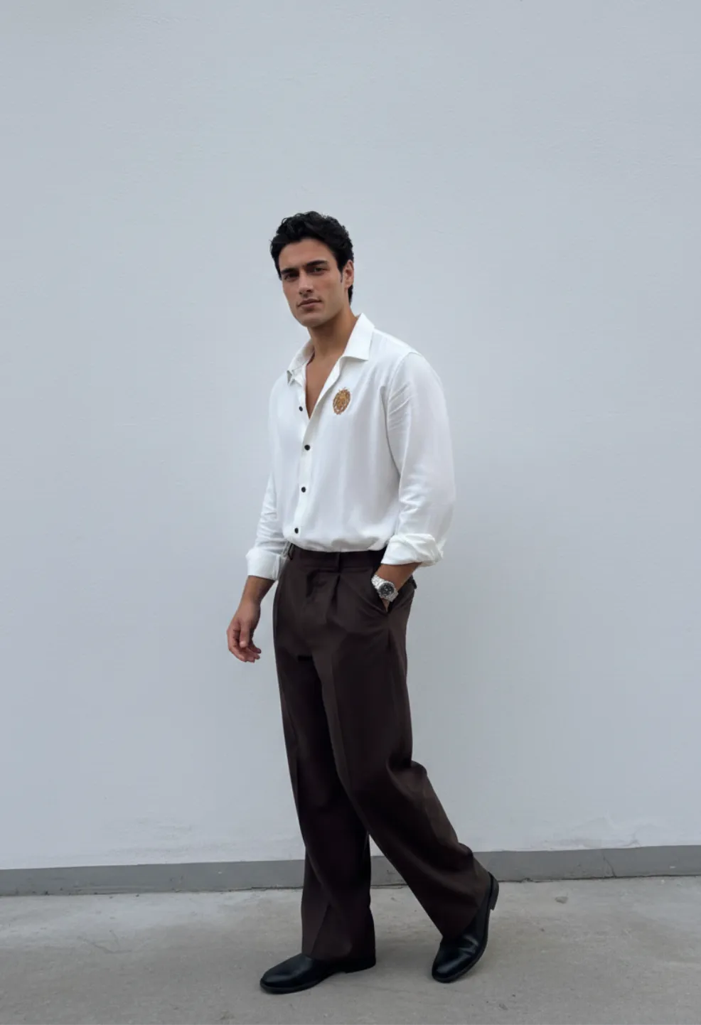 Lion King Embroidery Formal White Shirt