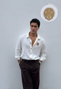 Lion King Embroidery Formal White Shirt