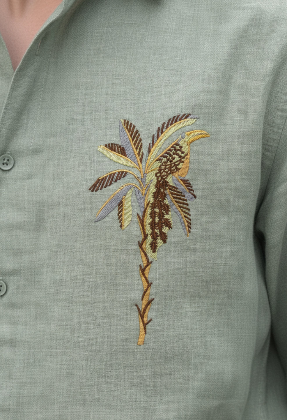 Monaco Palm Olive Embroidered Shirt