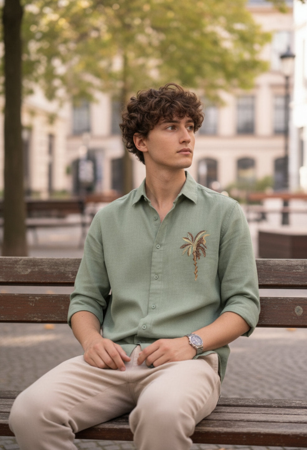 Monaco Palm Olive Embroidered Shirt