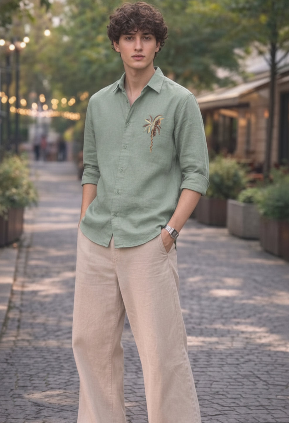 Monaco Palm Olive Embroidered Shirt