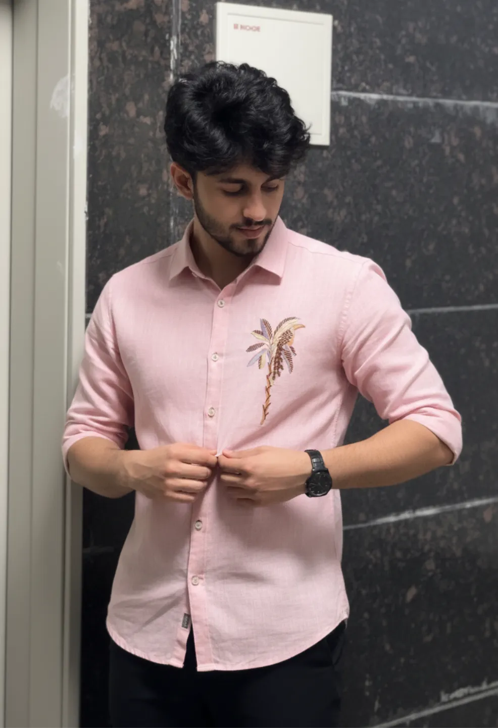 Monaco Palm Peach Embroidered Shirt