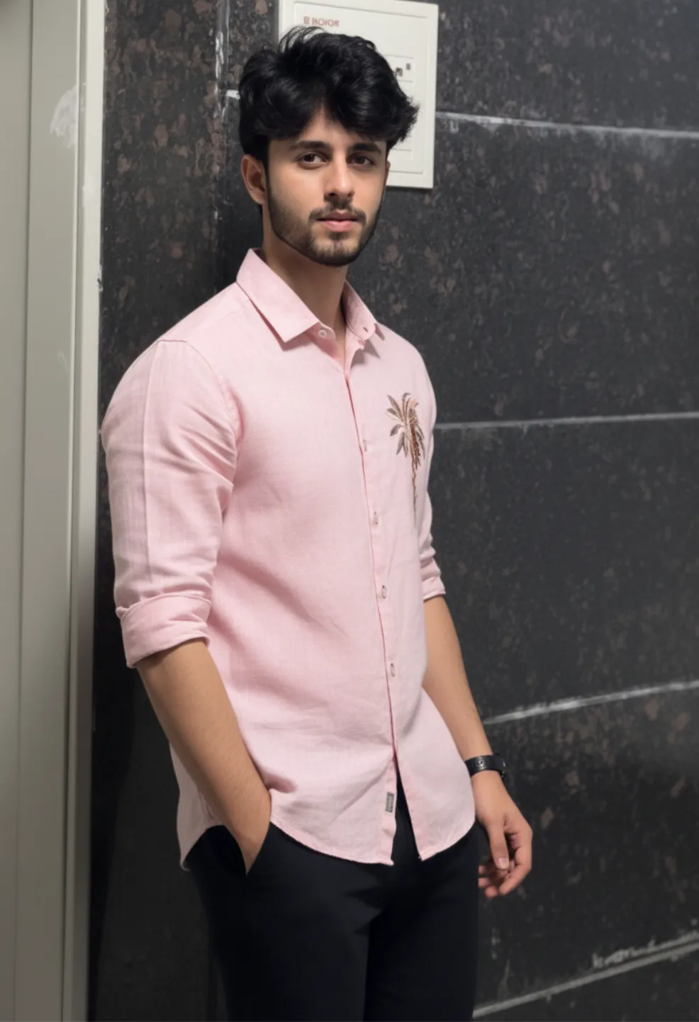 Monaco Palm Peach Embroidered Shirt