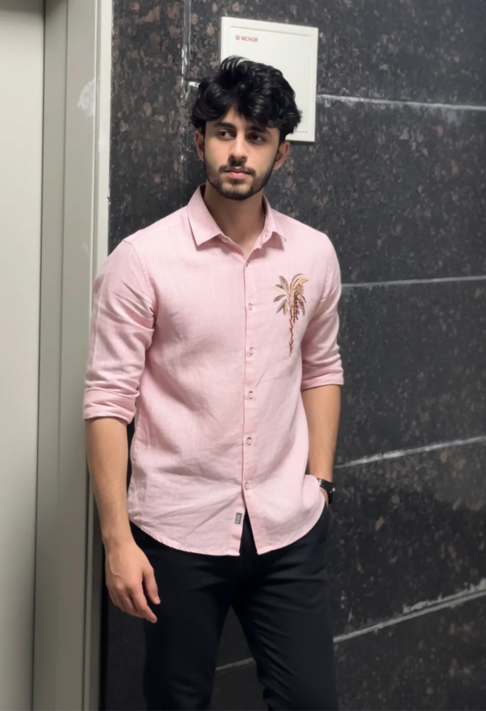 Monaco Palm Peach Embroidered Shirt
