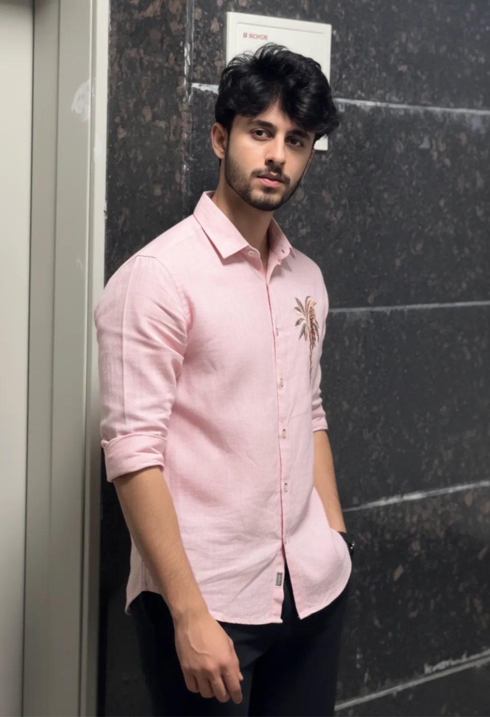 Monaco Palm Peach Embroidered Shirt