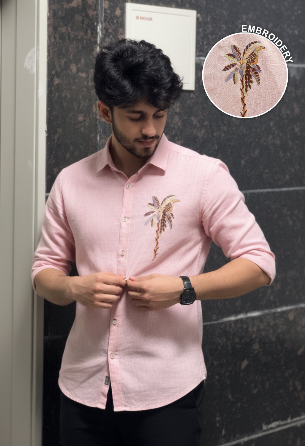 Monaco Palm Peach Embroidered Shirt