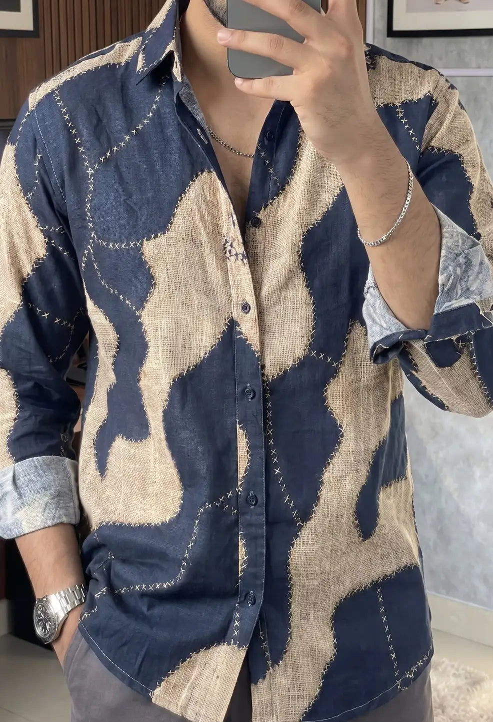 Navy Artisan Patch Shirt