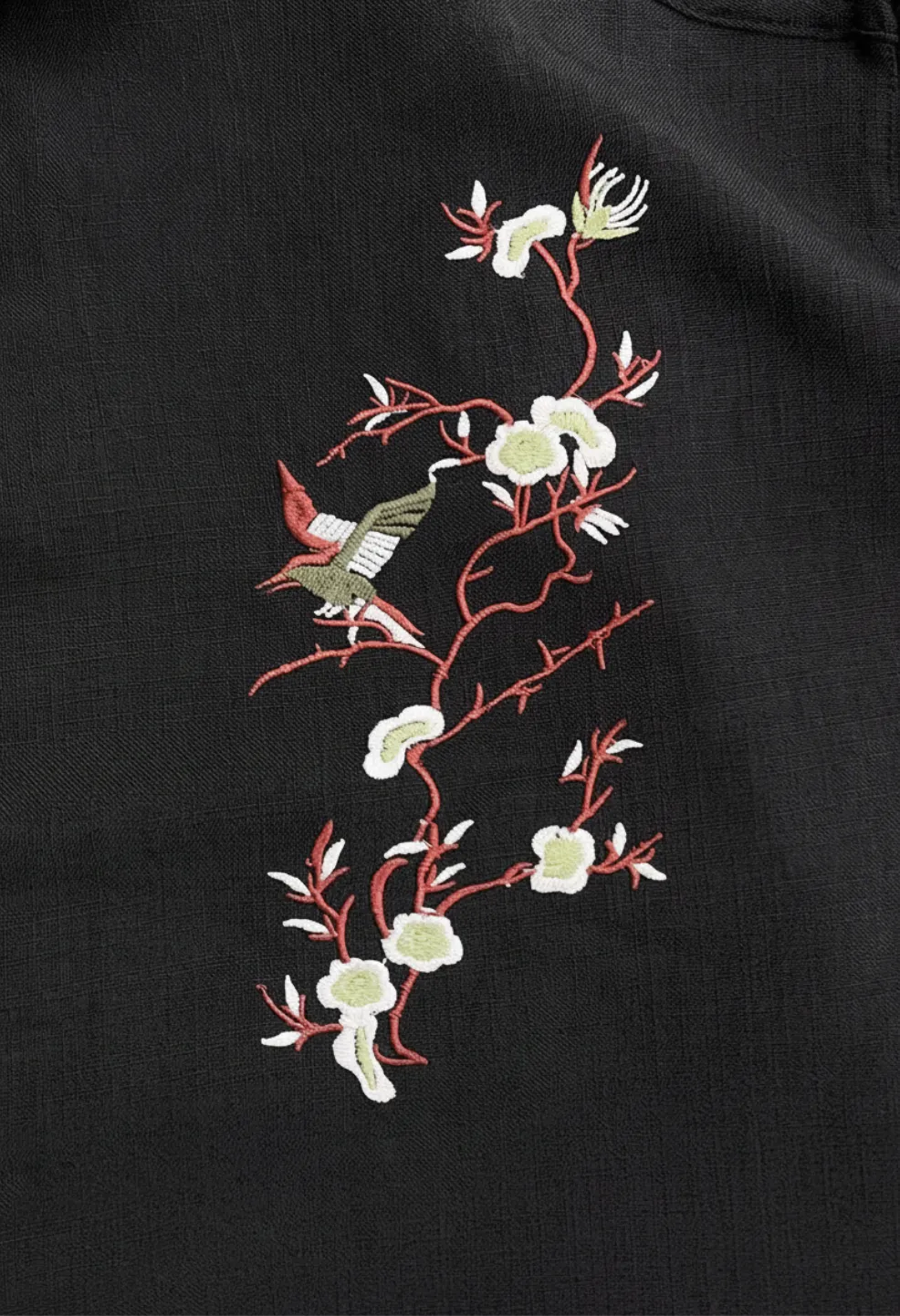 Sparrow Bloom Embroidery Black Shirt