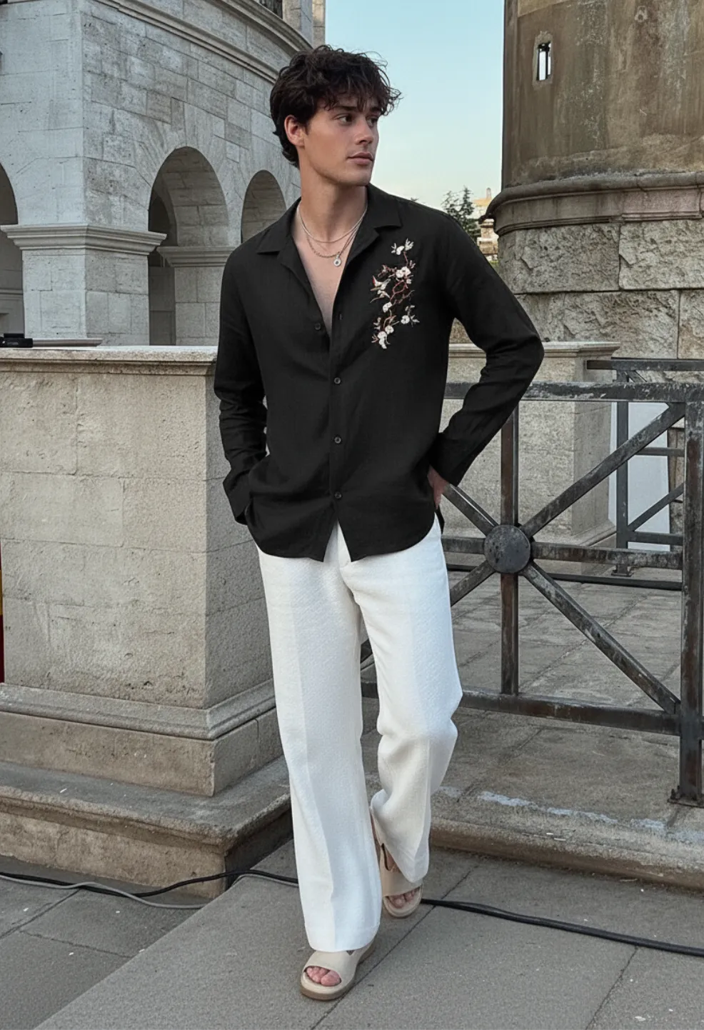 Sparrow Bloom Embroidery Black Shirt