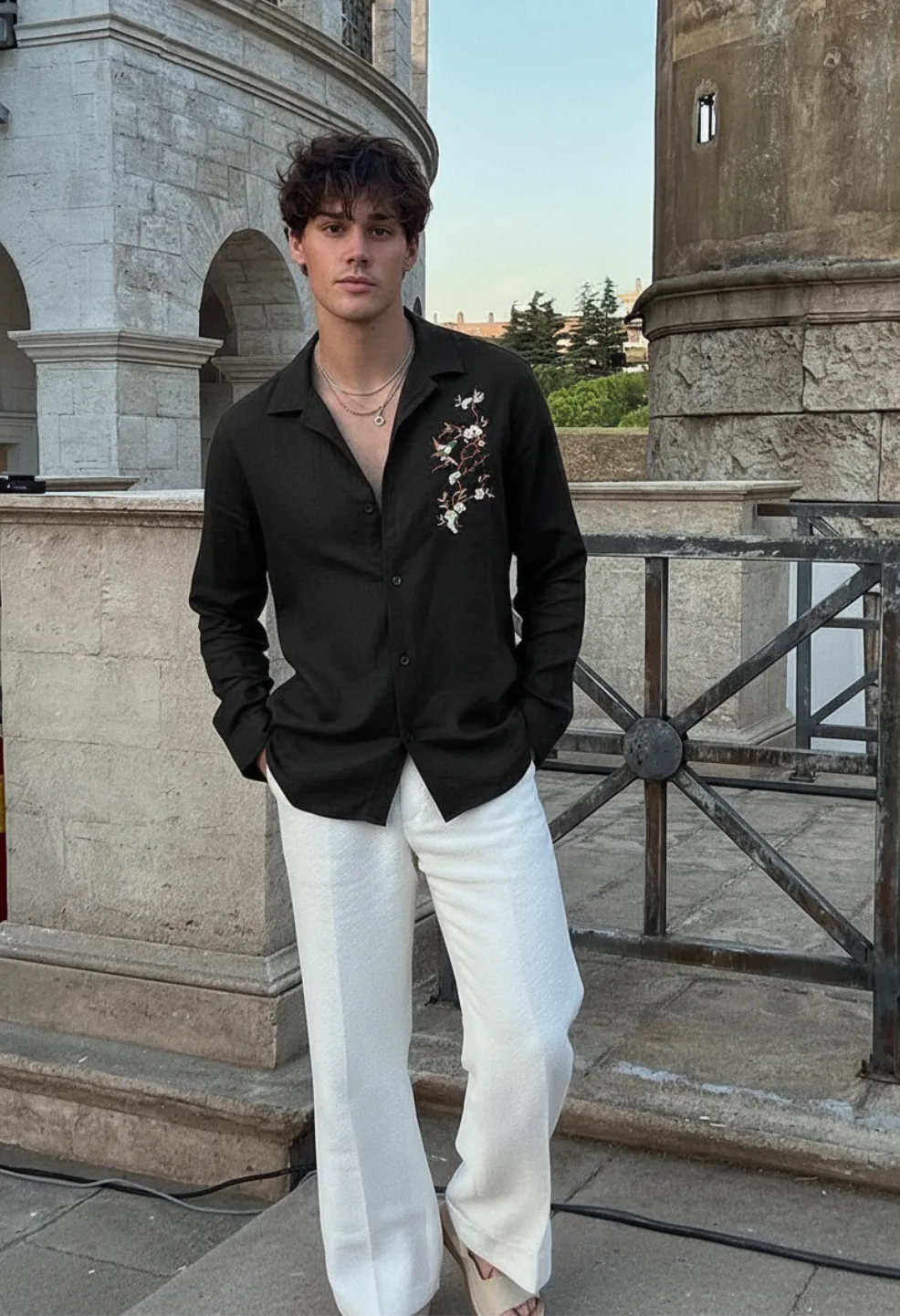 Sparrow Bloom Embroidery Black Shirt