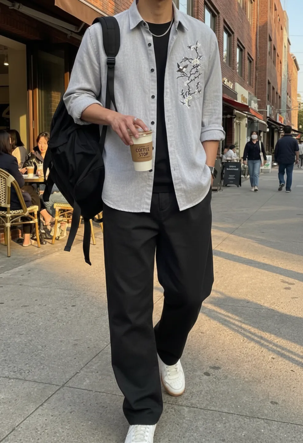 Sparrow Bloom Embroidery Grey Shirt