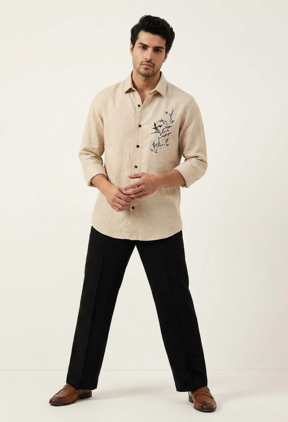 Sparrow Bloom Embroidery Peach Shirt
