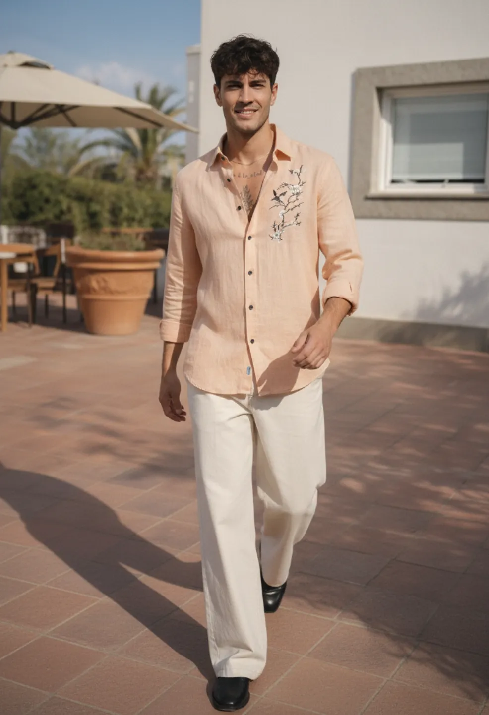 Sparrow Bloom Embroidery Peach Shirt
