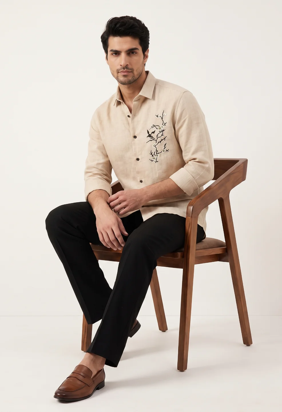 Sparrow Bloom Embroidery Peach Shirt