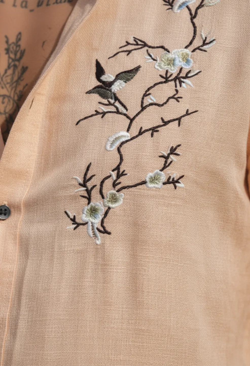 Sparrow Bloom Embroidery Peach Shirt