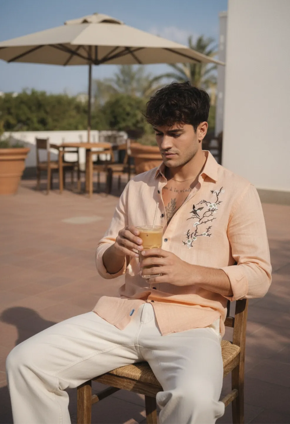 Sparrow Bloom Embroidery Peach Shirt