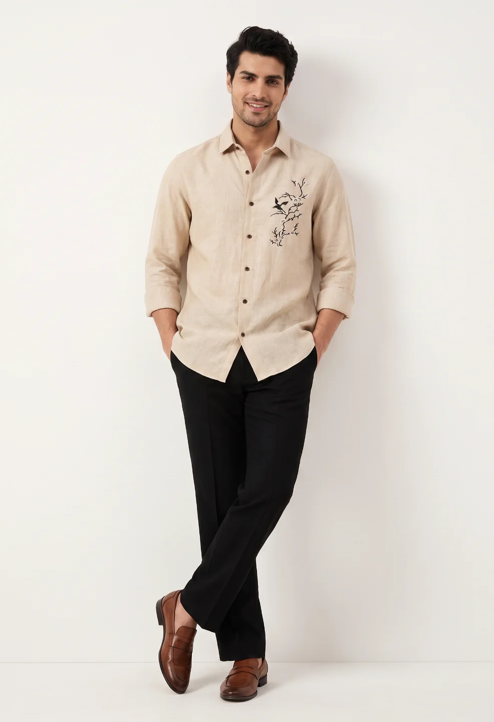 Sparrow Bloom Embroidery Peach Shirt