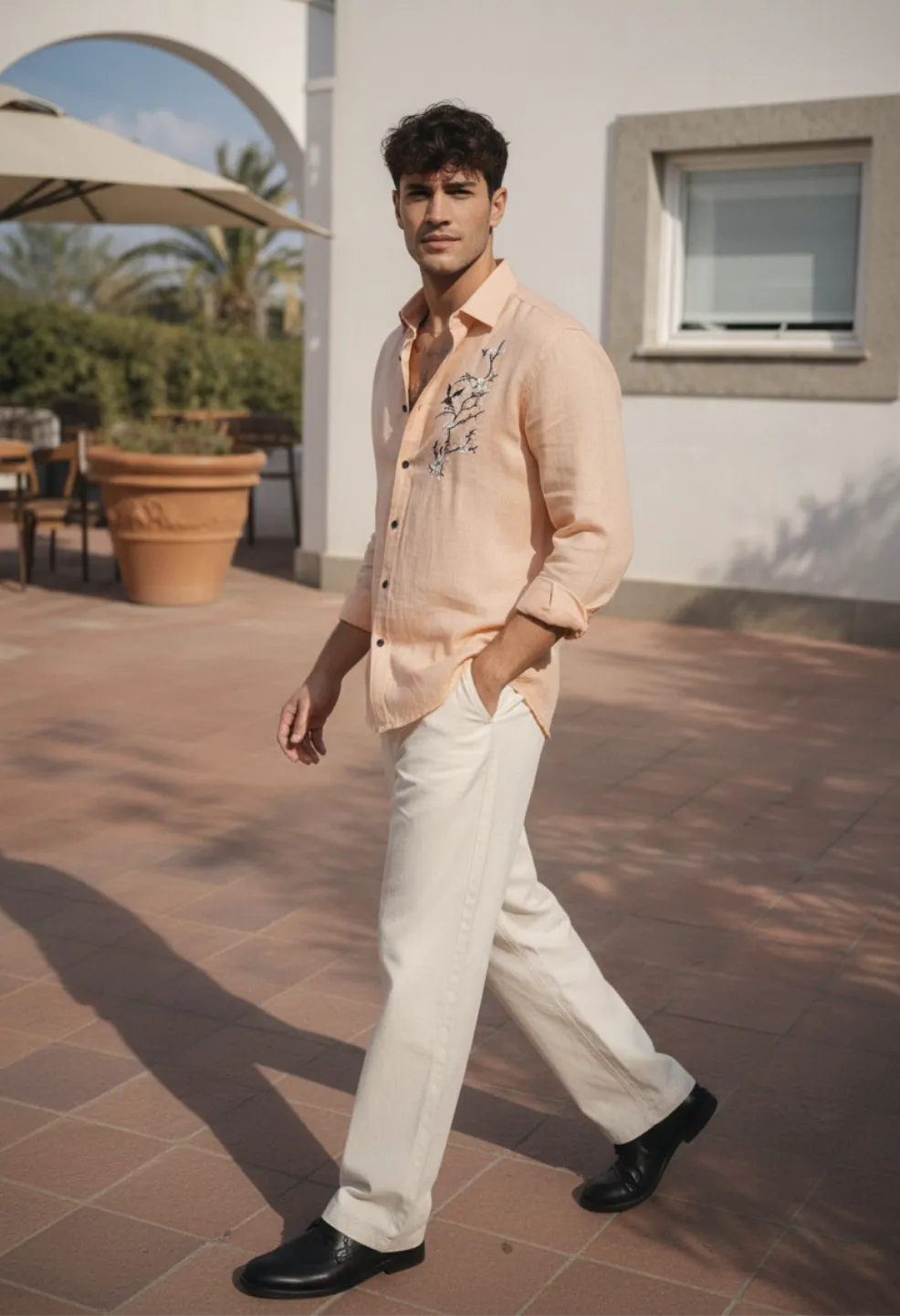 Sparrow Bloom Embroidery Peach Shirt