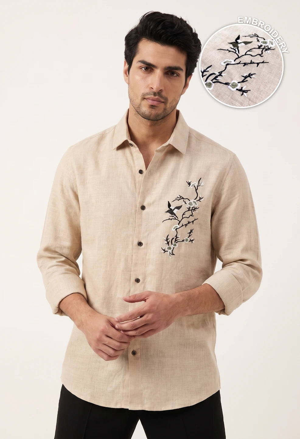 Sparrow Bloom Embroidery Peach Shirt