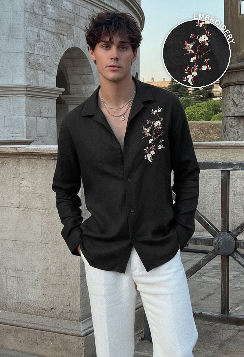 Sparrow Bloom Embroidery Black Shirt