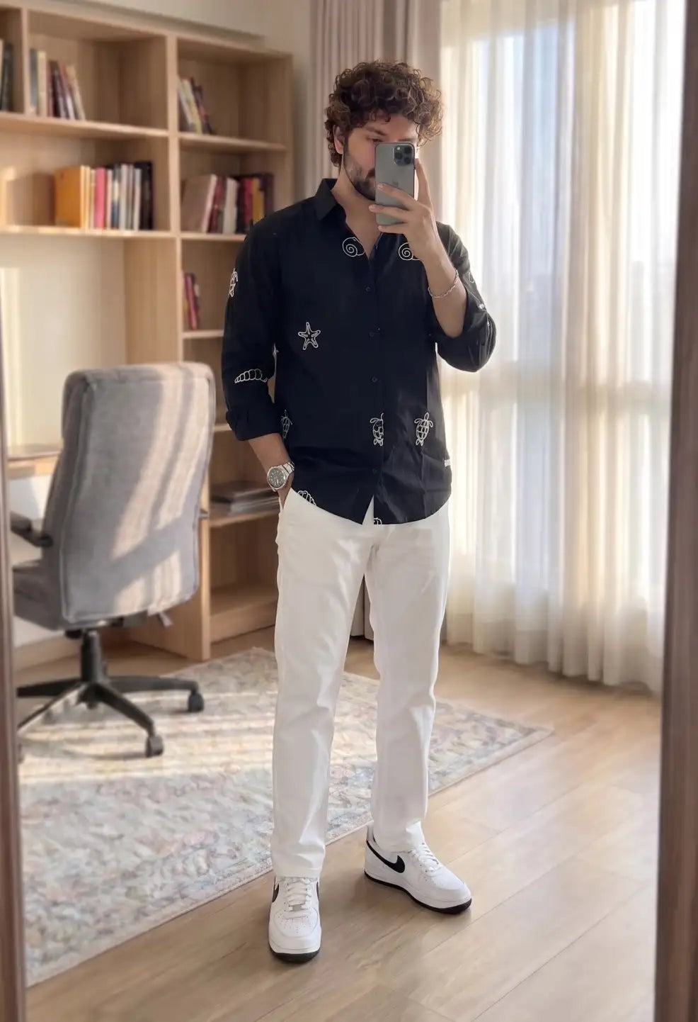 Spring Embroidery Black Shirt