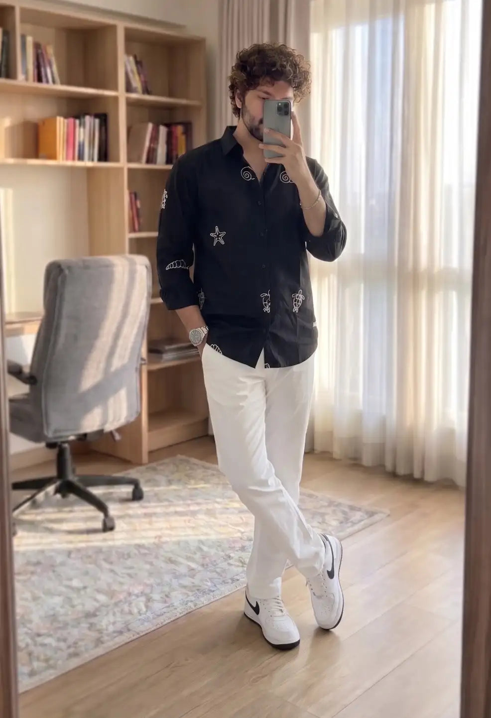 Spring Embroidery Black Shirt