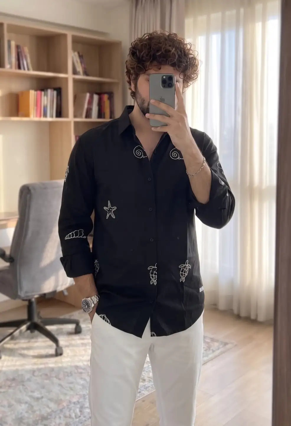 Spring Embroidery Black Shirt
