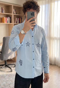 Spring Embroidery Blue Shirt