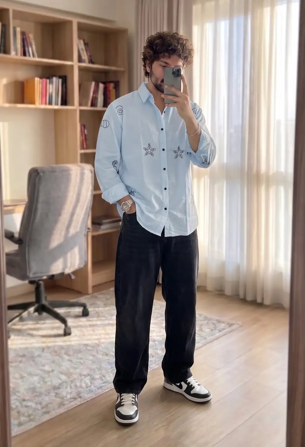 Spring Embroidery Blue Shirt
