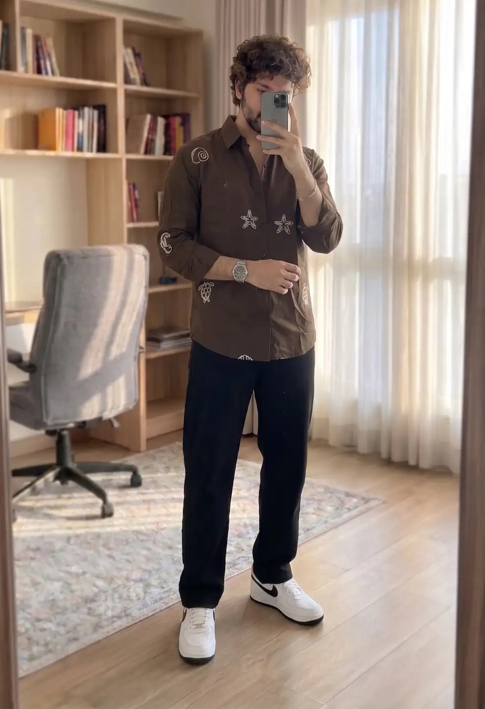 Spring Embroidery Brown Shirt