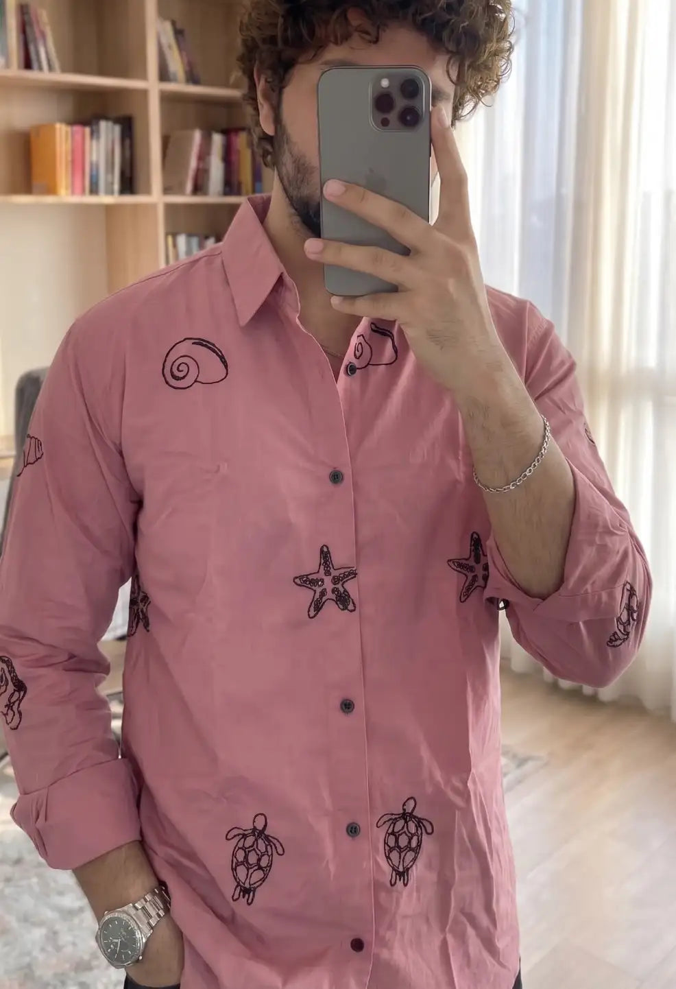 Spring Embroidery Pink Shirt