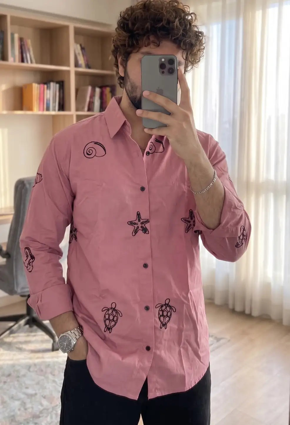 Spring Embroidery Pink Shirt