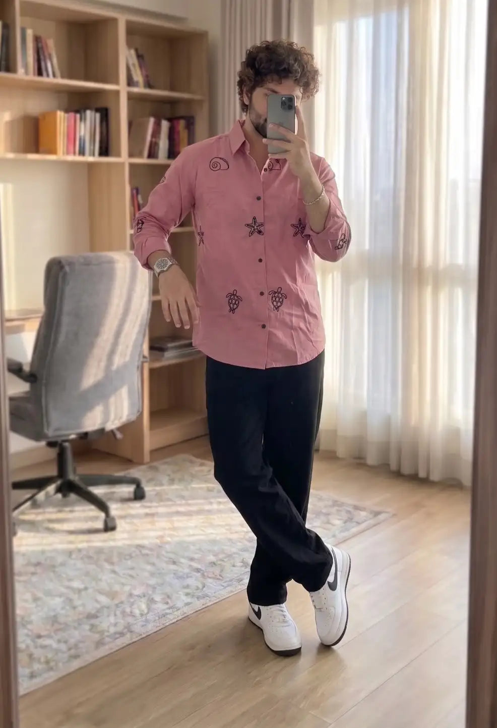 Spring Embroidery Pink Shirt