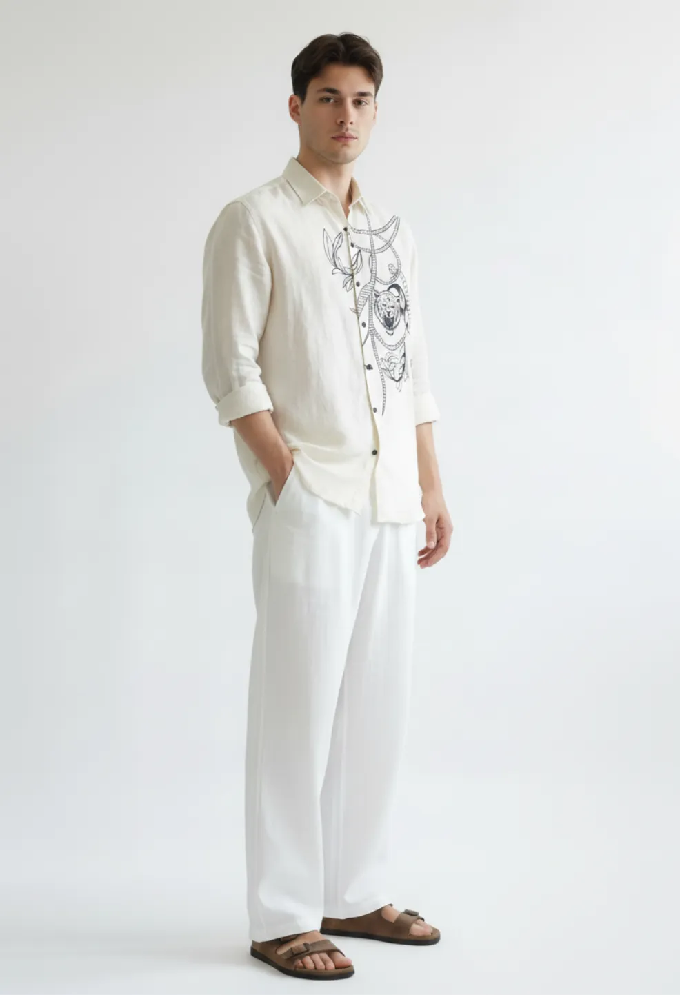White Regal Tiger Linen Shirt
