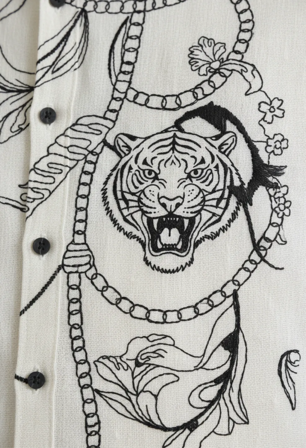 White Regal Tiger Linen Shirt