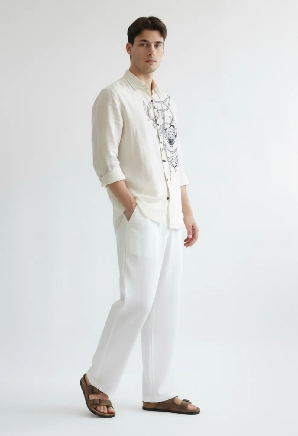White Regal Tiger Linen Shirt