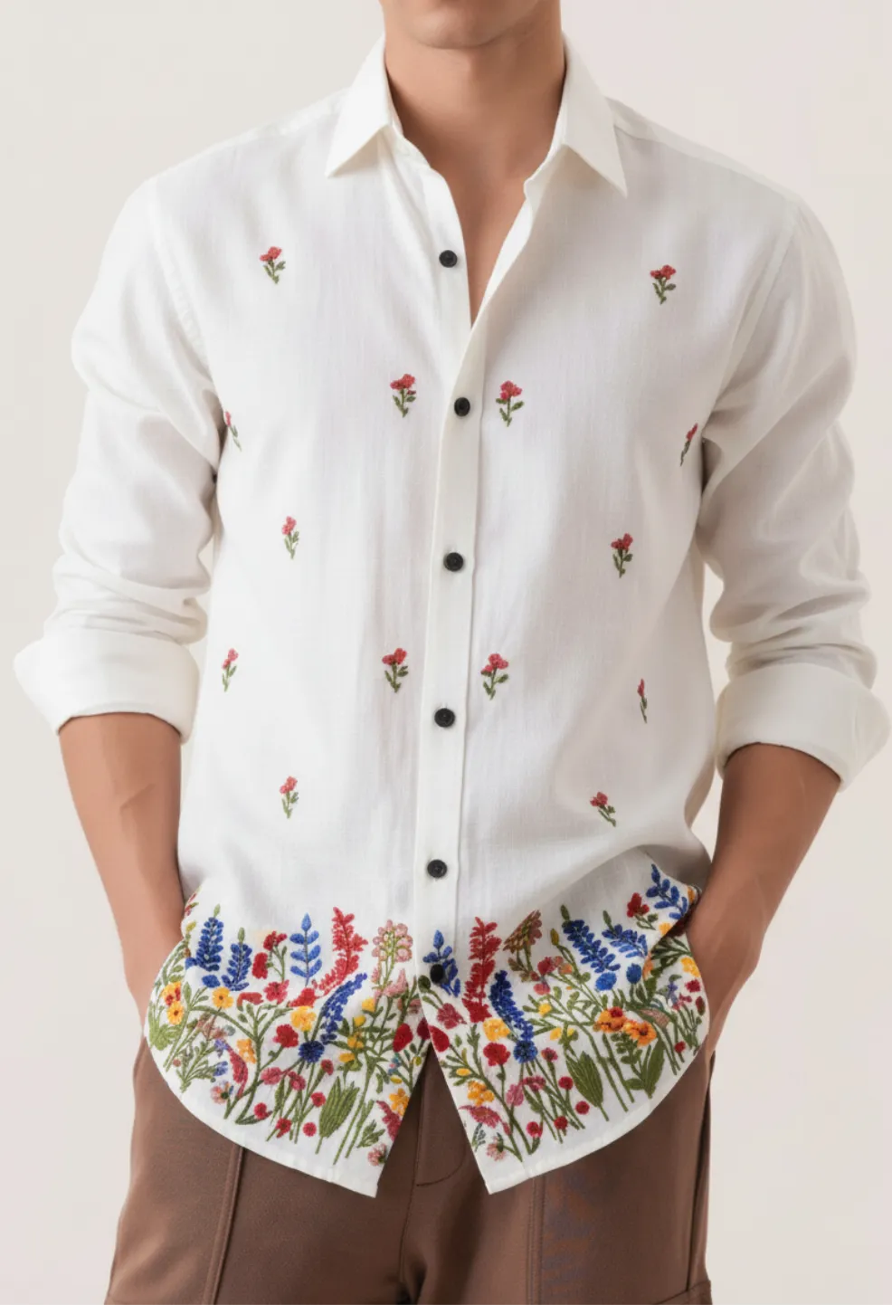 Wildflower Embroidery Pure Cotton Shirt